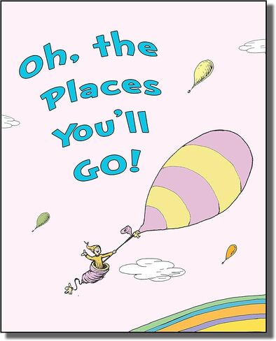 Dr Seuss Kids Photo Photo Photo Wallart - ديكور جدار رائعتين لغرف النوم غرفة لعب الحضانة - خلفية باستيل زرقاء (متوفرة أيضًا باللون الأخضر أو الصفراء) in Saudi Arabia