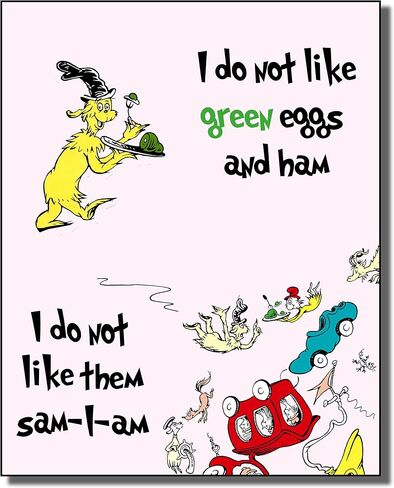 Dr Seuss Kids Photo Photo Photo Wallart - ديكور جدار رائعتين لغرف النوم غرفة لعب الحضانة - خلفية باستيل زرقاء (متوفرة أيضًا باللون الأخضر أو الصفراء) in Saudi Arabia