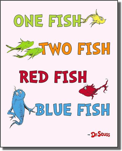 Dr Seuss Kids Photo Photo Photo Wallart - ديكور جدار رائعتين لغرف النوم غرفة لعب الحضانة - خلفية باستيل زرقاء (متوفرة أيضًا باللون الأخضر أو الصفراء) in Saudi Arabia