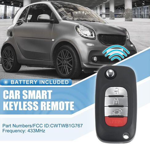 X AutoHaux CWTWB1G767 4 BUNTUR FLIP CAR بدون مفتاح التحكم عن بعد مفتاح التحكم عن بُعد FOB FOB SMART FOB SMART FORFOUR 2015-2017 FORTWO 2015-2017 433MHZ Chip 4A 2PC in Saudi Arabia