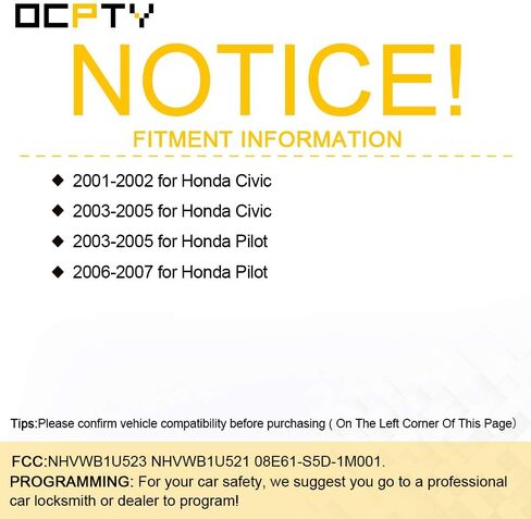 OCPTY 1 X Flip Key Entry Remote Control Key Fob Transmitter Replacement for Honda for Civic for Pilot NHVWB1U521 3 Buttons in Saudi Arabia