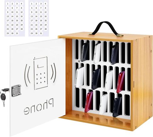 Cell Phone Holder Classroom, 31 Slots, Wooden, Cell Phone Lock Box Pocket Chart with Handle and Security Lock for Storage and Organizer for Teacher, School (Black) in Saudi Arabia
