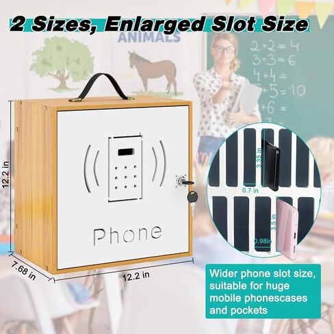Cell Phone Holder Classroom, 31 Slots, Wooden, Cell Phone Lock Box Pocket Chart with Handle and Security Lock for Storage and Organizer for Teacher, School (Black) in Saudi Arabia