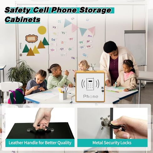 Cell Phone Holder Classroom, 31 Slots, Wooden, Cell Phone Lock Box Pocket Chart with Handle and Security Lock for Storage and Organizer for Teacher, School (Black) in Saudi Arabia