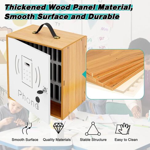 Cell Phone Holder Classroom, 31 Slots, Wooden, Cell Phone Lock Box Pocket Chart with Handle and Security Lock for Storage and Organizer for Teacher, School (Black) in Saudi Arabia
