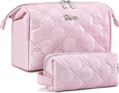 أكياس مكياج Boyatu Travel للمحفظة: 2 PCS مجموعة مستحضرات التجميل للنساء - PU Leather Make Up Bag مع Zipper - حقيبة العناية بالبشرة اللطيفة للفتيات - منظم ترحيل المياه المقاوم للماء لقضاء العطلة (الوردي) in Kuwait