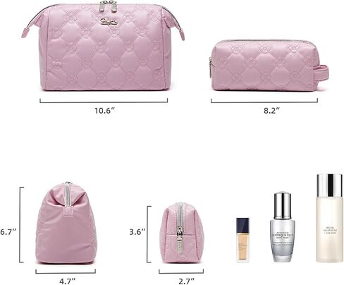 أكياس مكياج Boyatu Travel للمحفظة: 2 PCS مجموعة مستحضرات التجميل للنساء - PU Leather Make Up Bag مع Zipper - حقيبة العناية بالبشرة اللطيفة للفتيات - منظم ترحيل المياه المقاوم للماء لقضاء العطلة (الوردي) in Kuwait