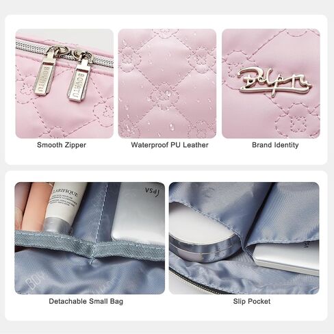 أكياس مكياج Boyatu Travel للمحفظة: 2 PCS مجموعة مستحضرات التجميل للنساء - PU Leather Make Up Bag مع Zipper - حقيبة العناية بالبشرة اللطيفة للفتيات - منظم ترحيل المياه المقاوم للماء لقضاء العطلة (الوردي) in Kuwait