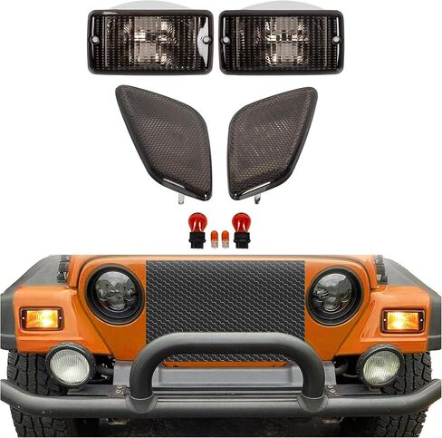 HECASA Smoke Lens Bumper Signal + Side Marker Lights Compatible with 1997-2006 Jeep Wrangler TJ 55155629AC 55155628AC Pack of 4 in Saudi Arabia