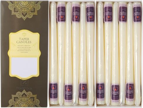 12 Pack Ivory Taper Candles - Taper Candles 10 Inch Dripless, Smokeless & Unscented - 8 Hours Long Burning - Hand Poured Tall Candlesticks - Ideal for Wedding, Party, and Home Décor in Saudi Arabia