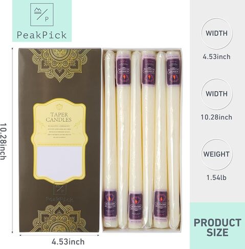 12 Pack Ivory Taper Candles - Taper Candles 10 Inch Dripless, Smokeless & Unscented - 8 Hours Long Burning - Hand Poured Tall Candlesticks - Ideal for Wedding, Party, and Home Décor in Saudi Arabia