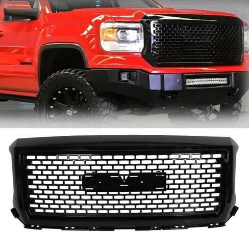Grille Grill Front Bumper Denali Style Compatible with 2014 2015 GMC Sierra 1500 Glossy Black in Saudi Arabia