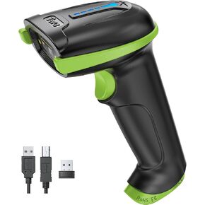 Tera Barcode Scanner Wireless Versatile 2-in-1 (2.4Ghz Wireless+USB 2.0 Wired) with Battery Level Indicator 328 Feet Transmission Distance Rechargeable 1D Laser Bar Code Reader Handheld 5100E Green in Kuwait