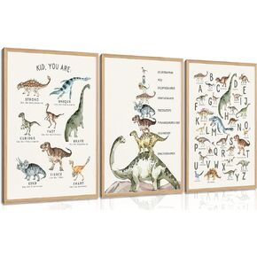 3Pcs Kids Dinosaur Species Wall Art Dinosaur Alphabet Canvas Painting Boys Room Wall Decor Tyrannosaurus Encyclopedia Educational Posters Prints Teen Cool Pictures for Home Classroom Nursery Unframed in Saudi Arabia