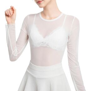 Womens Long Sleeve Sheer Mesh Tops Sexy Crewneck See Though Lace Shirts Layering Fishnet Undershirts Slim Fitted in Kuwait