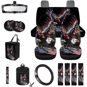 BAT PRINT 15pcs مقعد السيارة أغطية مقعد عالية الدلو وضعت أغطية مقعد عالية الظهر مع منصات حزام الأمان من عجلة القيادة داخل مرآة المرآة الخلفية منظم تنفيس الهواء ، الأرجواني in Kuwait