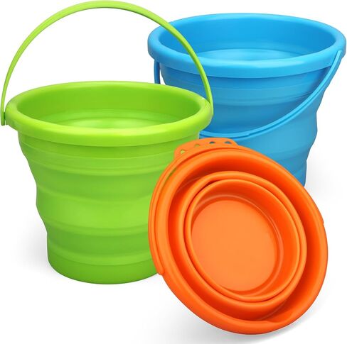 3PCS Collapsible Beach Bucket Easter Basket Sandbox Kit Building Toys for Kid, Small Pail for Washing Camping Fishing, Foldable Bucket Sand Pail for Garden Planting, Travel, Beach Summer Toys Fun in Saudi Arabia
