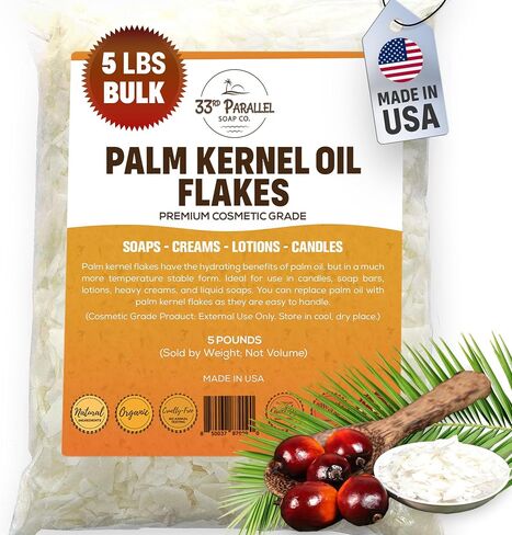 ORGANIC PALM KERNEL OIL FLAKES (2 lbs / 32 oz) Non-GMO; Premium Cosmetic Grade Palm Kernel Oil Flakes for Soap Making, Creams, Lotions & Candle Making | 2 POUND in Kuwait