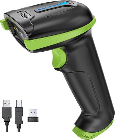 Tera Barcode Scanner Wireless Versatile 2-in-1 (2.4Ghz Wireless+USB 2.0 Wired) with Battery Level Indicator 328 Feet Transmission Distance Rechargeable 1D Laser Bar Code Reader Handheld 5100E Green in Kuwait