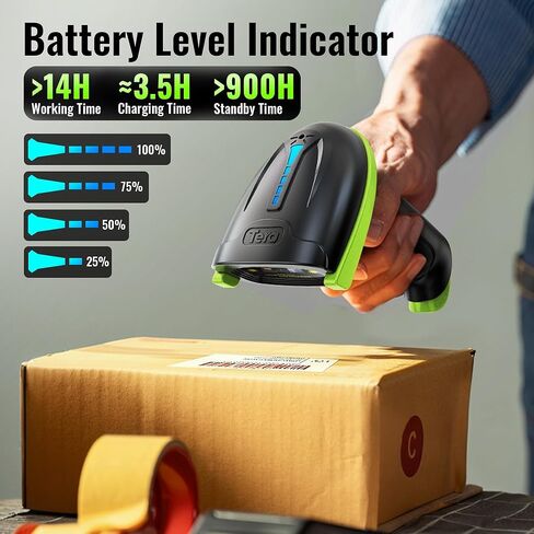 Tera Barcode Scanner Wireless Versatile 2-in-1 (2.4Ghz Wireless+USB 2.0 Wired) with Battery Level Indicator 328 Feet Transmission Distance Rechargeable 1D Laser Bar Code Reader Handheld 5100E Green in Kuwait
