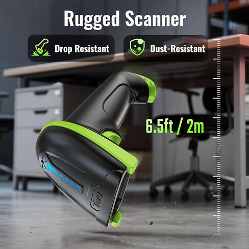 Tera Barcode Scanner Wireless Versatile 2-in-1 (2.4Ghz Wireless+USB 2.0 Wired) with Battery Level Indicator 328 Feet Transmission Distance Rechargeable 1D Laser Bar Code Reader Handheld 5100E Green in Kuwait