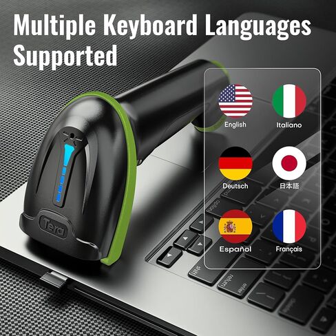 Tera Barcode Scanner Wireless Versatile 2-in-1 (2.4Ghz Wireless+USB 2.0 Wired) with Battery Level Indicator 328 Feet Transmission Distance Rechargeable 1D Laser Bar Code Reader Handheld 5100E Green in Kuwait