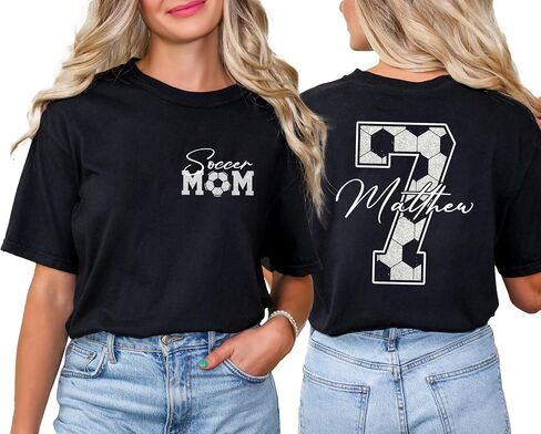 Personalize Soccer Mom Shirt with Kids Name & Jersey Number, Women Soccer Fan Shirts, Custom Football Shirts in Kuwait