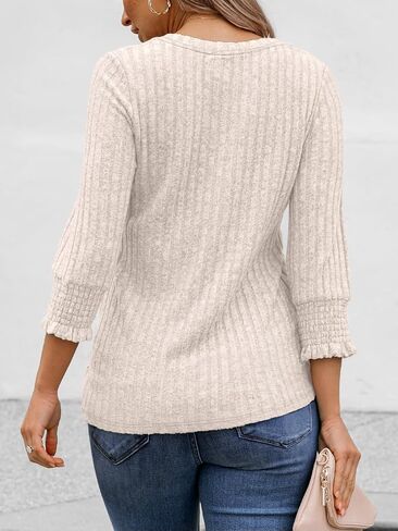 AUTOMET Womens 3/4 Sleeve Tops T Shirts Summer Sweater Round Neck Casual Top Ladies Tops Business Casual Blouses in Saudi Arabia