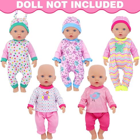 UNICORN ELEMENT 6 Sets 14-18 Inch Baby Doll Clothes, 16 Inch Doll Outfit for 43cm Reborn Dolls, Total 15 Pcs Onesies Doll Clothes and Accessories for 18 Inch Girl Dolls in Saudi Arabia