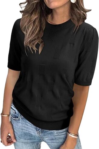 Jonivey Women's 2025 Soft Crew Neck Summer Summer Short Pullover Sweater Fashion Trendy Trendy Dary Dasual Disfit Blouse in Kuwait