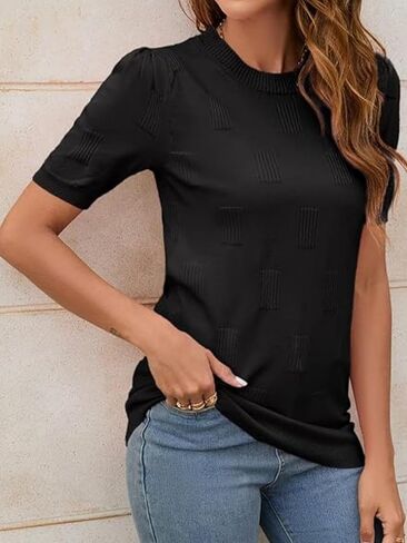Jonivey Women's 2025 Soft Crew Neck Summer Summer Short Pullover Sweater Fashion Trendy Trendy Dary Dasual Disfit Blouse in Kuwait