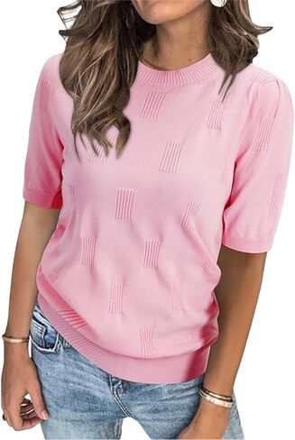 Jonivey Women's 2025 Soft Crew Neck Summer Summer Short Pullover Sweater Fashion Trendy Trendy Dary Dasual Disfit Blouse in Kuwait