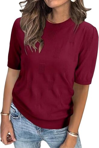 Jonivey Women's 2025 Soft Crew Neck Summer Summer Short Pullover Sweater Fashion Trendy Trendy Dary Dasual Disfit Blouse in Kuwait