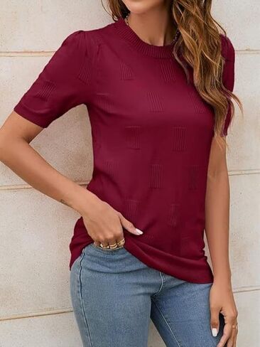 Jonivey Women's 2025 Soft Crew Neck Summer Summer Short Pullover Sweater Fashion Trendy Trendy Dary Dasual Disfit Blouse in Kuwait