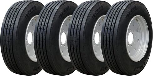 Trailfinder 17.5 "18 Ply شعاعي الإطارات والعجلة - ST 235/75R17.5 8 LUG (Super Single Silver Mod) 8x6.5 نمط الترباس - الخدمة الثقيلة ، المعتمدة in Kuwait