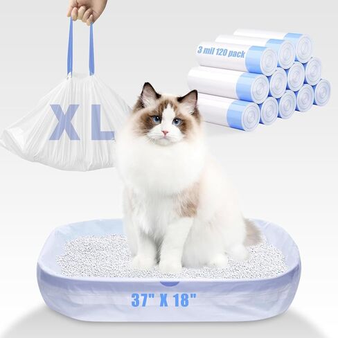 60 Pack Jumbo Cat Litter Bags - 3MIL Extra Thick Leakproof Litter Box Liners, 37"x18" Heavy Duty Drawstring Cat Litter Liners for Automatic Litter Box, Odor Control Disposable Kitty Litter Bags 6 Roll in Saudi Arabia