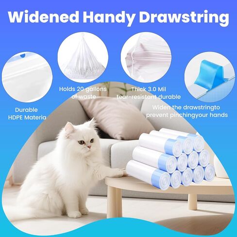 60 Pack Jumbo Cat Litter Bags - 3MIL Extra Thick Leakproof Litter Box Liners, 37"x18" Heavy Duty Drawstring Cat Litter Liners for Automatic Litter Box, Odor Control Disposable Kitty Litter Bags 6 Roll in Saudi Arabia
