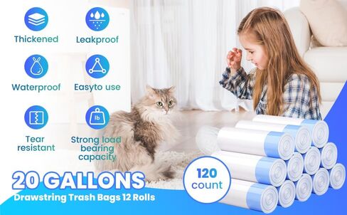 60 Pack Jumbo Cat Litter Bags - 3MIL Extra Thick Leakproof Litter Box Liners, 37"x18" Heavy Duty Drawstring Cat Litter Liners for Automatic Litter Box, Odor Control Disposable Kitty Litter Bags 6 Roll in Saudi Arabia
