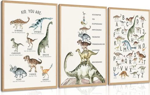3Pcs Kids Dinosaur Species Wall Art Dinosaur Alphabet Canvas Painting Boys Room Wall Decor Tyrannosaurus Encyclopedia Educational Posters Prints Teen Cool Pictures for Home Classroom Nursery Unframed in Saudi Arabia