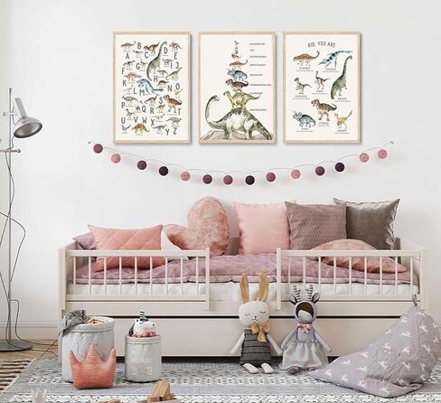 3Pcs Kids Dinosaur Species Wall Art Dinosaur Alphabet Canvas Painting Boys Room Wall Decor Tyrannosaurus Encyclopedia Educational Posters Prints Teen Cool Pictures for Home Classroom Nursery Unframed in Saudi Arabia
