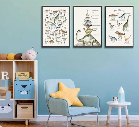 3Pcs Kids Dinosaur Species Wall Art Dinosaur Alphabet Canvas Painting Boys Room Wall Decor Tyrannosaurus Encyclopedia Educational Posters Prints Teen Cool Pictures for Home Classroom Nursery Unframed in Saudi Arabia