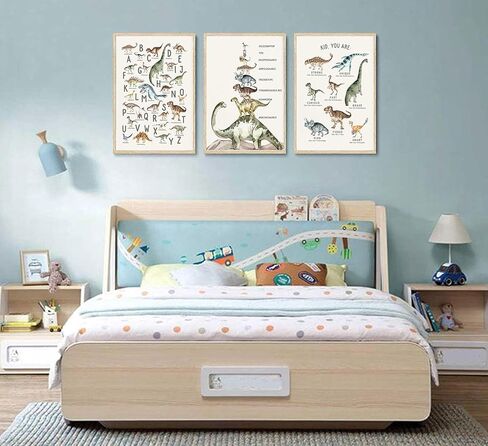 3Pcs Kids Dinosaur Species Wall Art Dinosaur Alphabet Canvas Painting Boys Room Wall Decor Tyrannosaurus Encyclopedia Educational Posters Prints Teen Cool Pictures for Home Classroom Nursery Unframed in Saudi Arabia