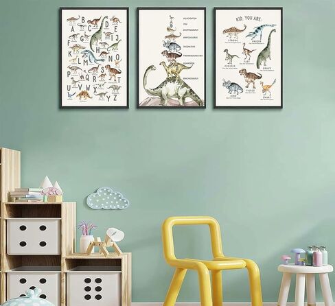 3Pcs Kids Dinosaur Species Wall Art Dinosaur Alphabet Canvas Painting Boys Room Wall Decor Tyrannosaurus Encyclopedia Educational Posters Prints Teen Cool Pictures for Home Classroom Nursery Unframed in Saudi Arabia