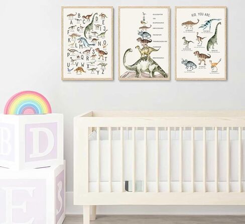 3Pcs Kids Dinosaur Species Wall Art Dinosaur Alphabet Canvas Painting Boys Room Wall Decor Tyrannosaurus Encyclopedia Educational Posters Prints Teen Cool Pictures for Home Classroom Nursery Unframed in Saudi Arabia