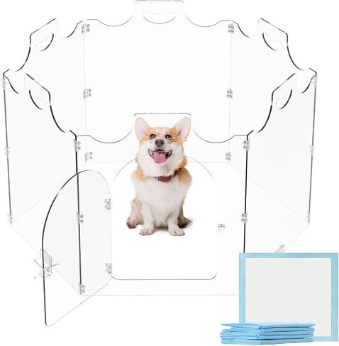 Acrylic Dog Gate 3 Panels 60" W*24" H for House,No Need Installed Clear Dog Play Pen,Acrylic Dog Barriers for Home,Foldable Freestanding Dog Gates for Small Pets in Saudi Arabia