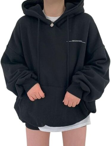 Women Fleece Baggy Hoodies Grunge Punk Pullover Goth Altnertive Blouse Casual Graphic Streetwear Drop Shoulder Tops in Kuwait