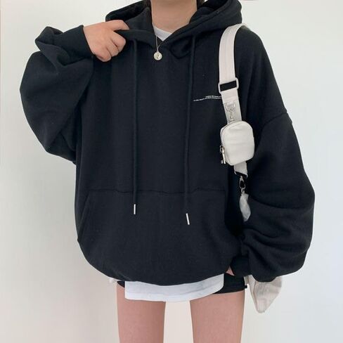 Women Fleece Baggy Hoodies Grunge Punk Pullover Goth Altnertive Blouse Casual Graphic Streetwear Drop Shoulder Tops in Kuwait