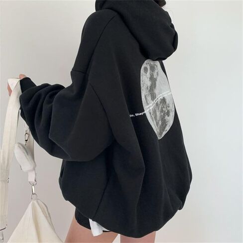 Women Fleece Baggy Hoodies Grunge Punk Pullover Goth Altnertive Blouse Casual Graphic Streetwear Drop Shoulder Tops in Kuwait
