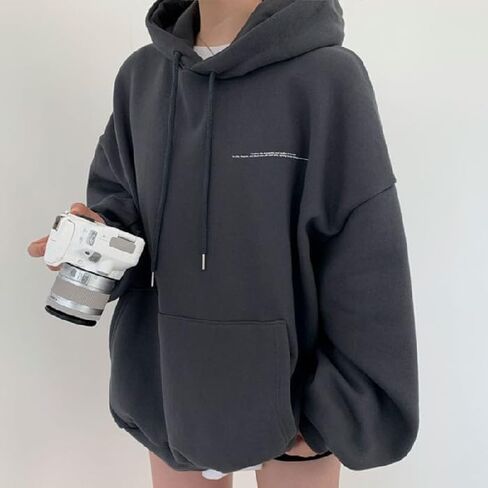 Women Fleece Baggy Hoodies Grunge Punk Pullover Goth Altnertive Blouse Casual Graphic Streetwear Drop Shoulder Tops in Kuwait
