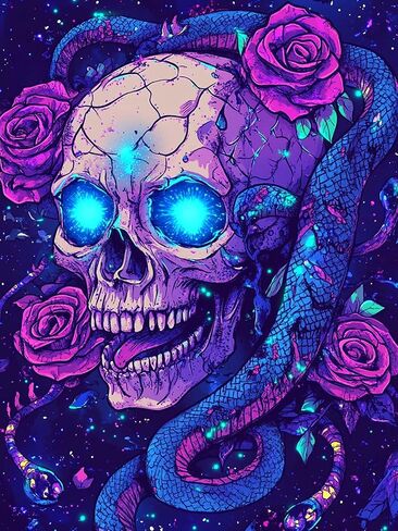 VAIIEYO 5D DIY Diamond Art Kits for Adults Skull, Diamond Painting Flower, Paint by Numbers Full Drill Round Rhinestone Craft Canvas for Home Wall Decor Gift 12x16 inch-48 in Kuwait